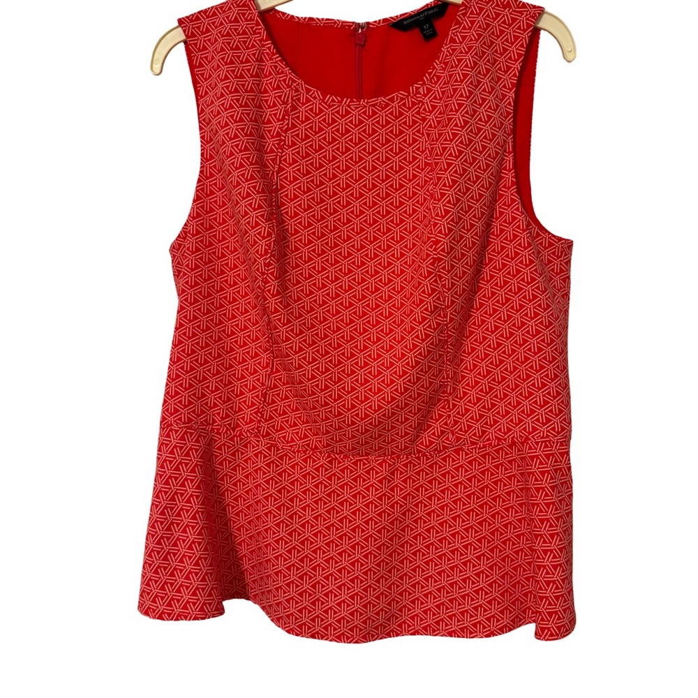 Banana Republic Red Sleeveless Geometric Peplum Blouse